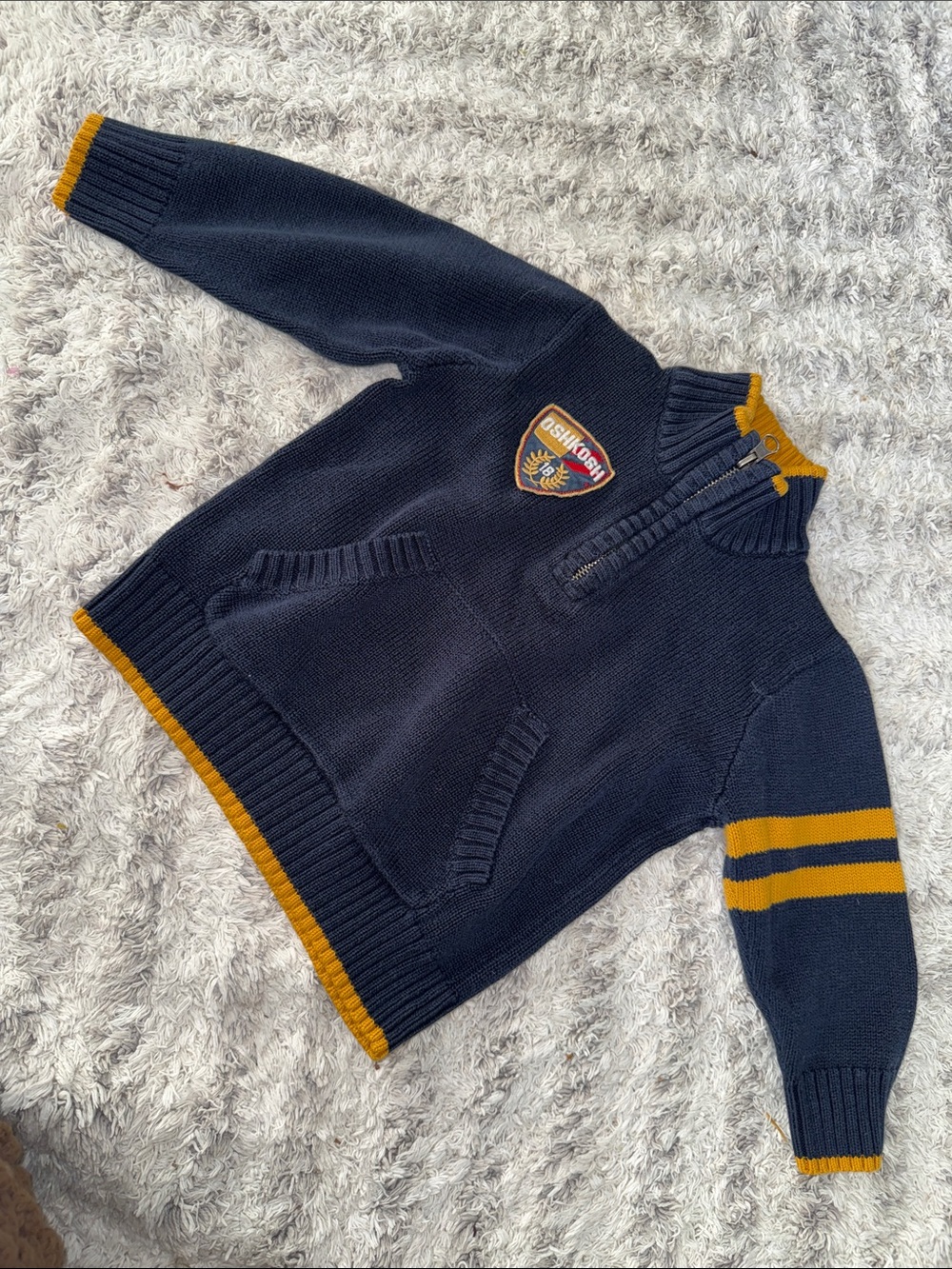 3T Osh Kosh Navy Half-Zip Sweater with Gold Trim and Patch EUC